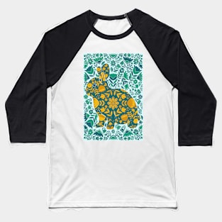 Folk Art Bunny - Moroccan Yellows on blue Baseball T-Shirt